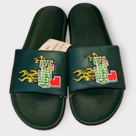 LACOSTE men’s GREEN MULTICOLORED EMBROIDERED LOGO - Croco Slides